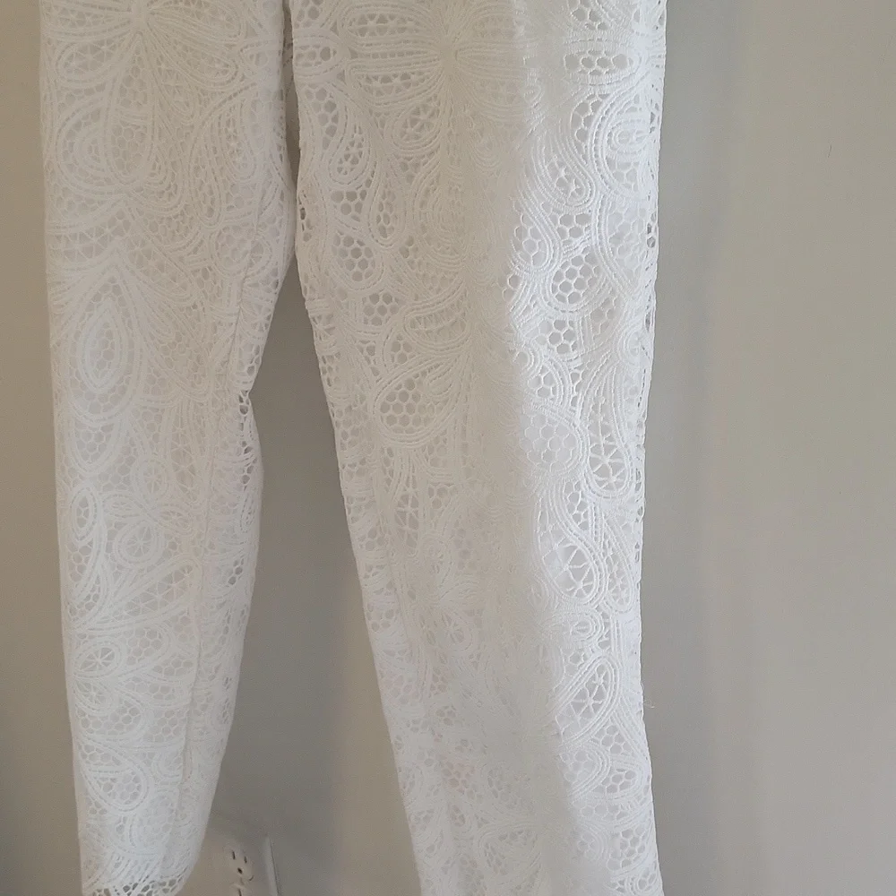 Lauren Ralph Lauren Womens Leodir Scalloped Straight Leg Pants White 8